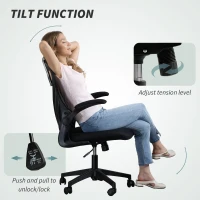 HOMCOM Ergonomic Office Chair, Swivel Desk Chair with Adjustable Lumbar Support, Headrest and Height, Flip-up Armrests, Black(m-9)
