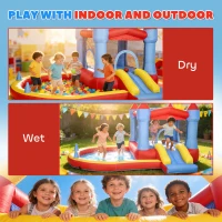 Qaba Bouncy Castle for Kids, Inflatable Bounce House with Slide, Pool/Ball Pit, Basketball Hoop and Blower for Indoor Outdoor(m-10)