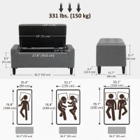 HOMCOM 36" Storage Ottoman Bench, Linen-Look Fabric End of Bed Bench with Solid Wood Frame and Legs, Tufted Storage Chest, Footrest for Living Room, Bedroom, Entryway, Grey(m-3)