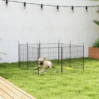 PawHut Dog Playpen for Indoor Outdoor use, Heavy Duty Dog Fence with Door, 23.6" High, 8 Panels, Black(m-9)