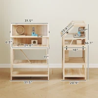 PawHut Wooden Hamster Cage with Detachable Lower Floor, Storage Shelf, Hut, Seesaw, Exercise Wheel, Ramps for Dwarf(m-3)