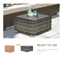 Outsunny Rattan Garden Coffee Table, 25.6" Square Garden Rattan Table with Tempered Glass Top, Deep Grey(m-6)