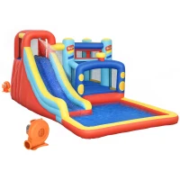 Qaba 14.3 x 8FT Inflatable Bounce House, 4 in 1 Bouncy Castle with Slide, Climbing Wall, Jumping Area, Pool and Blower(m-2)