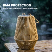 Outsunny 2 Pack Wicker Solar Lanterns Outdoor Waterproof Hanging Lights with Auto On/Off and Handles, Brown(m-7)