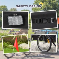 PawHut Dog Bike Trailer, Pet Cart Bicycle Carrier with 20" Air Tires, Quick-Release Wheels, Reflectors, Flag(m-7)