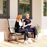 Outsunny 2-Person Outdoor Glider Bench，Patio Glider Loveseat Chair with Powder Coated Steel Frame，2 Seats Porch Rocking Glider for Backyard, Lawn, Garden and Porch, Cream White(m-10)