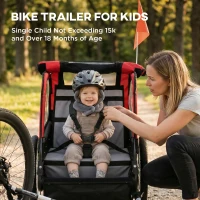 Qaba Bike Trailer for Kids, Baby Bicycle Trailer with 5-Point Harness, 16" Rubber Wheels, Storage Bag, for 18+ Months, Red(m-4)