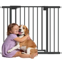 PawHut Baby Gate, Pet Safety Gate Pressure Fit, 30"-41" Wide with Two-Way Open, Auto-Close for Stair, Doorways, Hallways, Black(m-11)