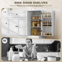 HOMCOM 55" Modern Kitchen Storage Cabinet with Drawer, Adjustable Shelves, Small Kitchen Pantry with Door Racks, White(m-5)