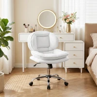 HOMCOM Criss Cross Chair, Swivel Wide Office Chair with Leathaire Upholstery, Tilting, No Arm, White(m-10)