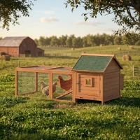 PawHut 72" Chicken Coop, Wooden Hen House for 2 Chickens, Poultry Cage with Run, Nesting Box, Removable Tray, Waterproof Roof(m-8)