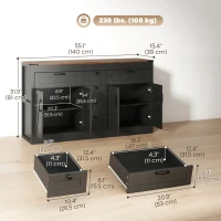 HOMCOM Sideboard Buffet Cabinet, 55" Farmhouse Kitchen Cabinet with 4 Barn Doors, 6 Drawers and 2 Adjustable Shelves, Black(m-3)