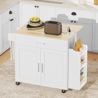 HOMCOM Kitchen Island with Storage, Rolling Kitchen Cart with Foldable Drop Leaf, Power Outlet and USB Ports, White(m-1)
