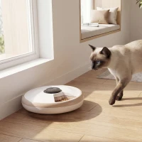 PawHut Automatic Cat Feeder for Dry Wet Food Timed Cat Dog Food Dispenser with 6 Trays 1 Ice Pack Battery Powered Light Brown(m-8)