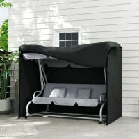 Outsunny 3 Seater Garden Swing Cover, Waterproof 420D Outdoor Swing Bench Cover with Zip, Windproof and Anti-UV, Black(m-1)