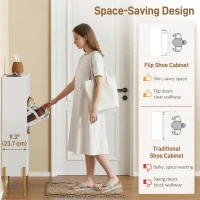 HOMCOM Shoe Cabinet with 2 Flip Drawers, Modern Narrow Shoe Storage Cabinet with Open Compartment, Adjustable Shelves, White(m-4)