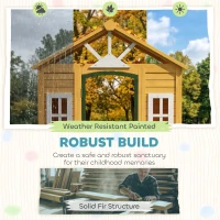 Qaba Outdoor Playhouse, Wooden Kids Playhouse with Door, 3 Windows, 2 Flower Boxes for Garden, Indoor Playroom, Ages 3–8(m-4)