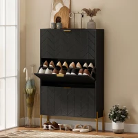 HOMCOM Shoe Cabinet with 3 Flip Drawers, Modern Narrow Shoe Storage Cabinet with Adjustable Shelves, Black(m-1)