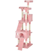 PawHut 68-inch Multi-Level Cat Scratching Tree Kitty Activity Center Post Tower Condo Pet Furniture w/ Toy Pink(m-2)