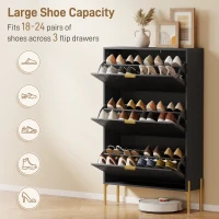 HOMCOM Shoe Cabinet with 3 Flip Drawers, Modern Narrow Shoe Storage Cabinet with Adjustable Shelves, Black(m-5)