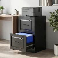 HOMCOM 2 Drawer File Cabinet with Lock, Vertical Filing Cabinet with Adjustable Hanging Bars for A4 and Letter Size, Black(m-8)