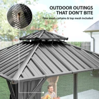 Outsunny 10' x 10' Hardtop Gazebo Canopy with Double Galvanized Steel Roof, Aluminium Frame Permanent Outdoor Gazebo, Dark Grey(m-7)