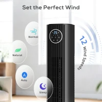HOMCOM 28dB Tower Fan with 12 Speeds and 4 Modes, Standing Floor Fan with 80° Oscillating, 12H Timer, Black(m-7)