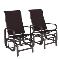 Outsunny Gliding Lounger Chair Set of 2, Single Rockers with Lightweight Metal & Mesh Construction, Brown(m-11)