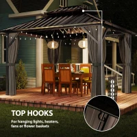 Outsunny 10' x 12' Hardtop Gazebo Canopy with Double Galvanized Steel Roof, Aluminium Frame Permanent Outdoor Gazebo, Dark Grey(m-9)