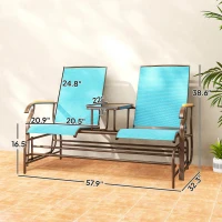 Outsunny Outdoor 2-Person Glider Bench, Outside Glider Swing Chair Loveseat with Table, Steel Frame, Blue(m-3)