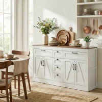 HOMCOM Sideboard Buffet Cabinet, 55" Farmhouse Kitchen Cabinet with 4 Barn Doors, 6 Drawers and 2 Adjustable Shelves, White(m-1)