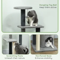 PawHut Cat Tree Cat Tower Multi-Level with Sisal Scratching Post for Kittens and Adults Grey Large 41"H(m-6)