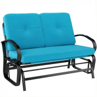 Outsunny Outdoor Glider Bench, 2-Person Patio Rocker Loveseat with Tufted Cushions, Steel Frame for Porch, Garden Backyard, Blue(m-11)