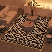 Outsunny Outdoor Rug Carpet Reversible Plastic Straw Rug with LED Lights 12' x 9'(m-1)