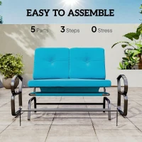 Outsunny Outdoor Glider Bench, 2-Person Patio Rocker Loveseat with Tufted Cushions, Steel Frame for Porch, Garden Backyard, Blue(m-7)