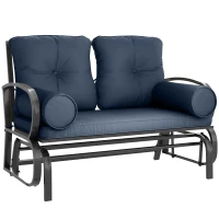 Outsunny Swing Glider Rocking Chair, Double Patio Bench, 2 Person Loveseat with Steel Frame, Cushions, Pillow Armrests, Blue(m-11)