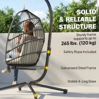 Outsunny Outdoor Hanging Egg Chair with Retractable Footrest Swing Chair with Metal Stand Light Grey(m-7)
