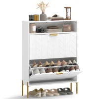 HOMCOM Shoe Cabinet with 2 Flip Drawers, Modern Narrow Shoe Storage Cabinet with Open Compartment, Adjustable Shelves, White(m-11)