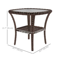 Outsunny Outdoor Coffee Table with Storage Shelf, Hand-Woven Wicker Side Table with Water-Ripple Glass Top, Mix Brown(m-3)