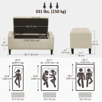 HOMCOM 36" Storage Ottoman Bench, Linen-Look Fabric End of Bed Bench with Solid Wood Frame and Legs, Tufted Storage Chest, Footrest for Living Room, Bedroom, Entryway, Beige(m-3)