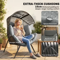 Outsunny Wicker Egg Chair, Indoor Outdoor Rattan Lounge Chair with Thick Cushion and Headrest, Steel Frame, Adjustable Pads, Grey(m-5)