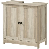 HOMCOM Bathroom Vanity Cabinet, Under Sink Bathroom Cabinet with 2 Doors and Adjustable Shelf, Weathered Gray Oak(m-1)