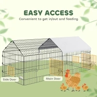 PawHut 73" Small Animal Cage with Roof, Indoor/Outdoor Use,  for Chicken, Rabbits, Chinchillas, Silver(m-4)