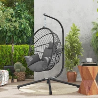Outsunny Metal Stand Hanging Egg Chair, with Full Body Padded Seat - Grey(m-10)