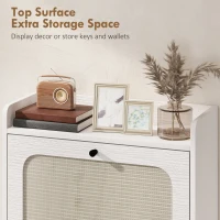 HOMCOM Shoe Cabinet with 2 Flip Drawers, Boho Narrow Shoe Storage Cabinet, White(m-7)