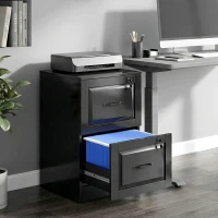 HOMCOM 2 Drawer File Cabinet with Lock, Vertical Filing Cabinet with Adjustable Hanging Bars for A4 and Letter Size, Black(m-1)