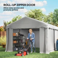 Outsunny 13' x 10' Portable Shed, Outdoor Storage Shed Tent with Roll-up Zipper Door and Removable Sidewalls, Light Grey(m-7)
