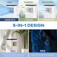 HOMCOM 10,000 BTU Moible Air Conditioner 440 Sq. Ft., Dehumidifier Fan Auto Sleep with 24H Timer On/Off, Window Kit, White(m-4)