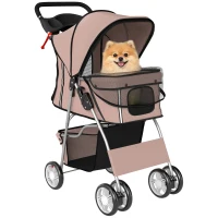 PawHut Pet Stroller for Dogs & Cats, Foldable Dog Stroller with Wheels, Reflective Strips, Brake, Pad and Basket, Coffee(m-11)