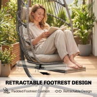Outsunny Outdoor Hanging Egg Chair with Retractable Footrest Swing Chair with Metal Stand Light Grey(m-4)